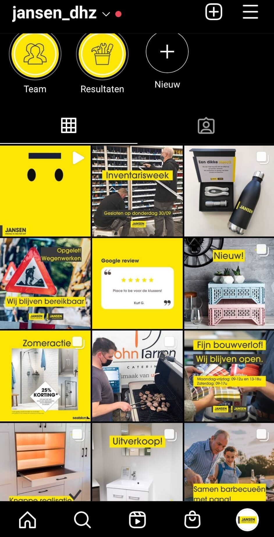 Instagram feed Jansen door YES communicatie